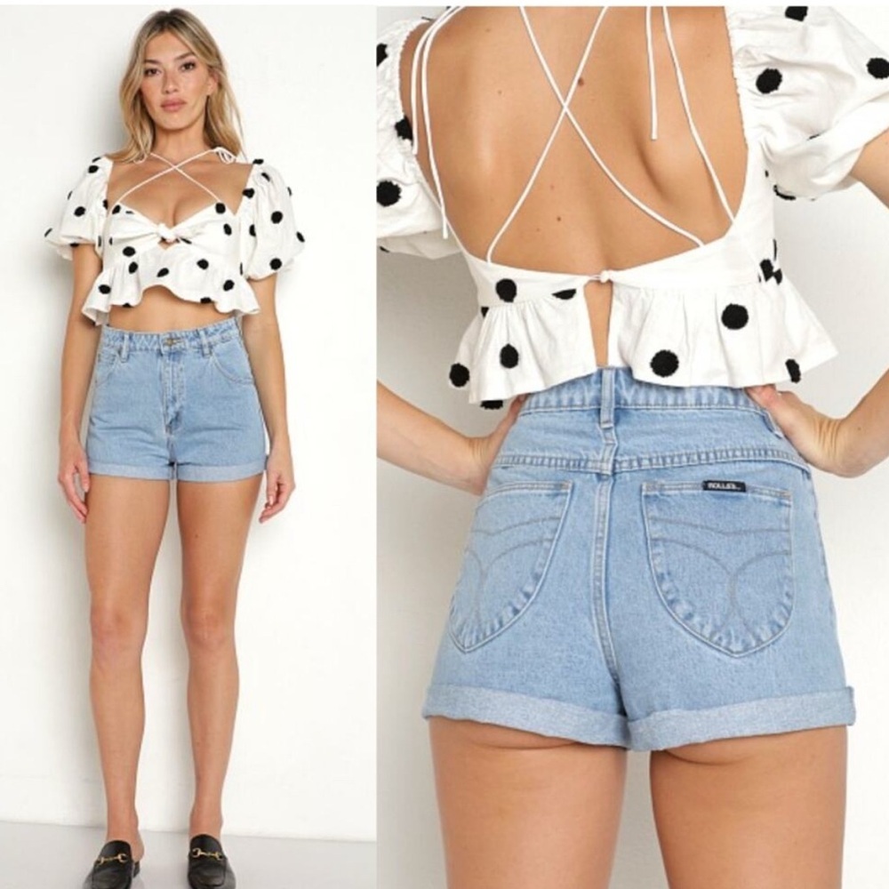ROLLA'S Dusters Short Sunday Blue 26 Denim Rolled Hem Classic Cheeky Beach Boho